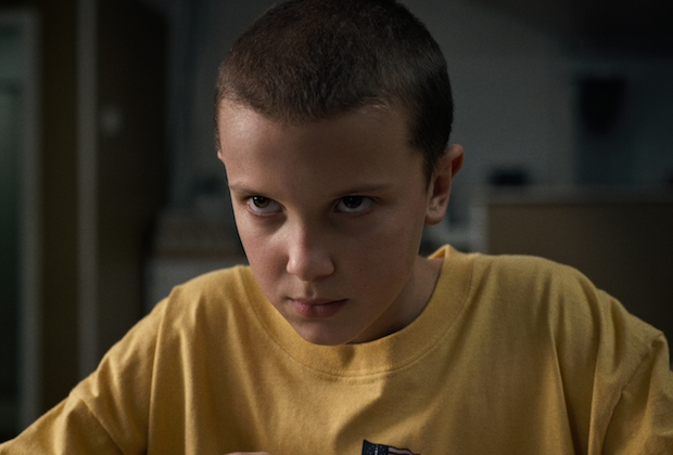 eleven stranger things bald - boy in yellow shirt - Millie Bobby Brown Shave Her Head