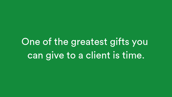 Green background with text "greatest gifts .you can five to a client