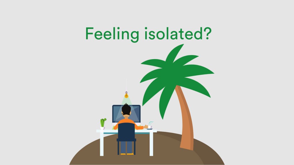 A man working alone on an Island - coconut tree. Working from home can leave you feeling isolated and ineffective. 