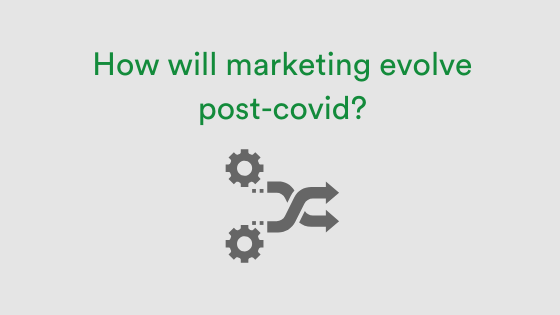 2 cog wheels changing direction with text above " how will marketing evolve post-covid?"