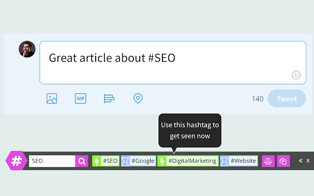RiteTag-Chrome extension example. Hashtags for social media. Marketer essential.