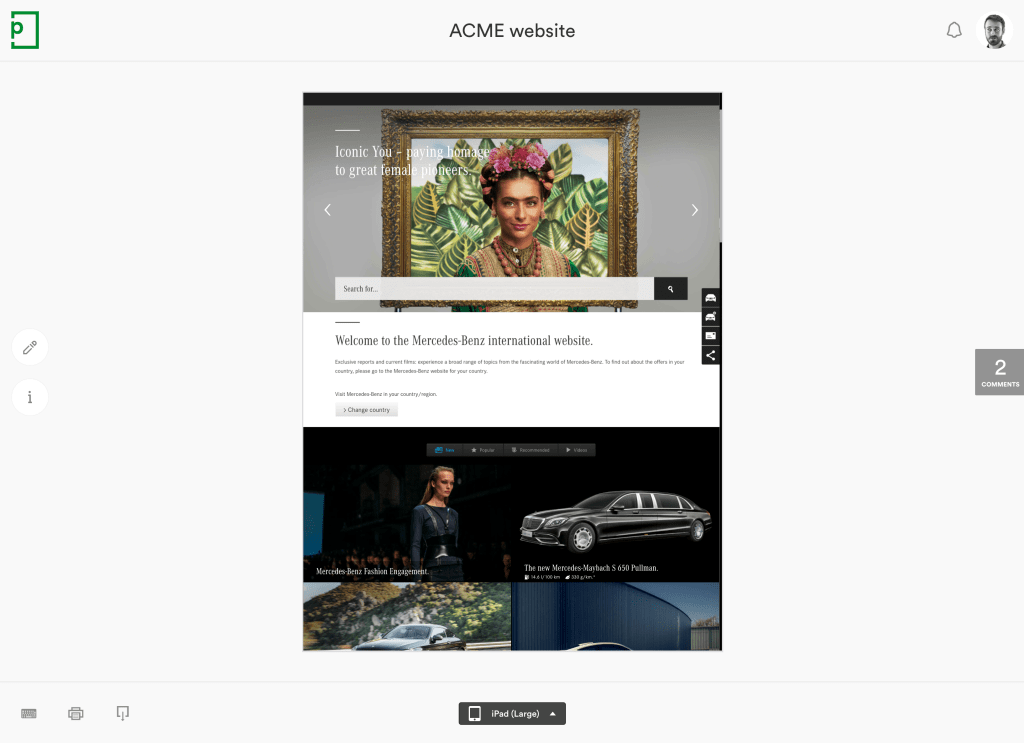 Mercedes-Benz website in iPad format