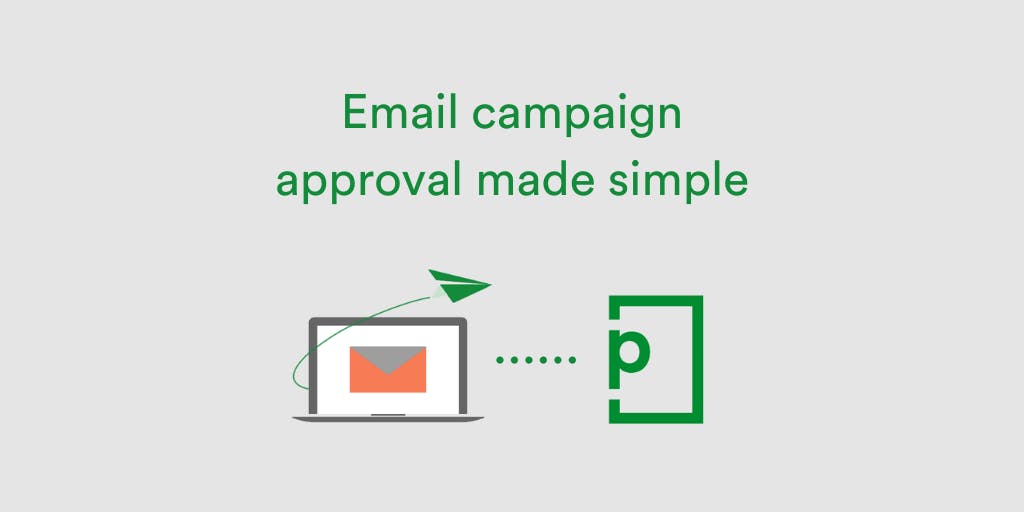 Outline of a laptop and email. PageProof logo with the text "Email campaign approval made simple"