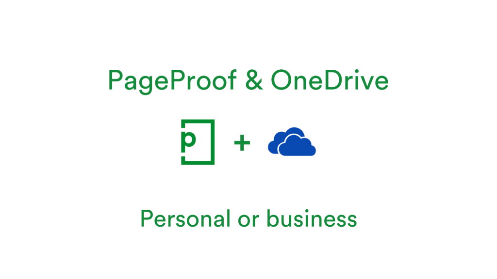PageProof logo plus OneDrive logo-integration - Personal-or-Business