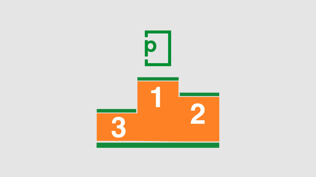 Orange and green podium with PageProof as the winner. Logo grey background high performer