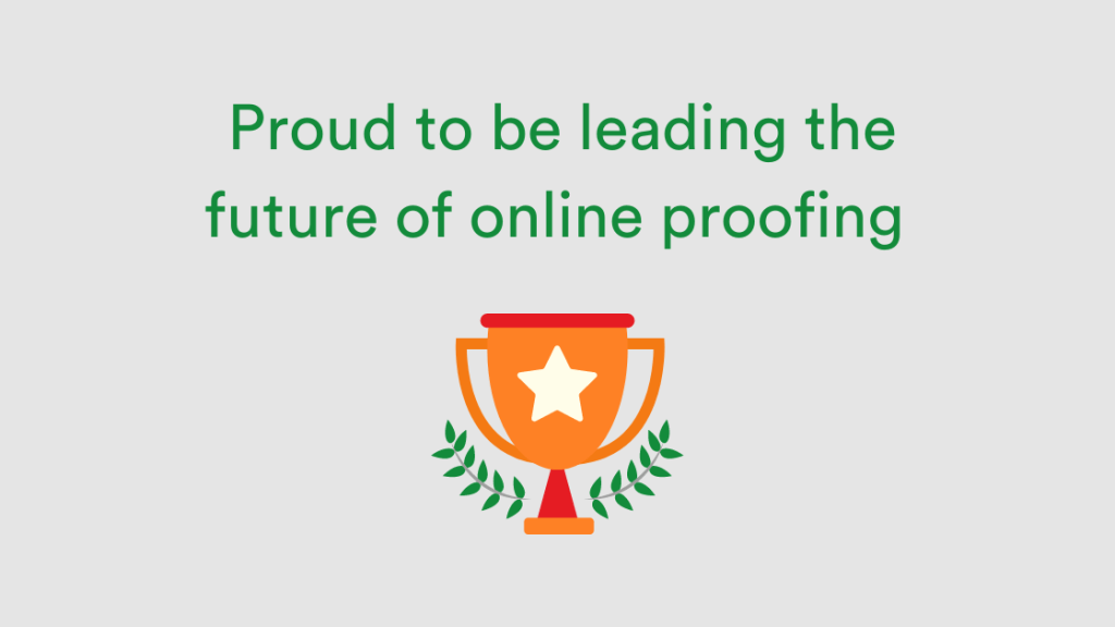Cartoon winners cup with a star and olive leaves- Leading the future of online proofing