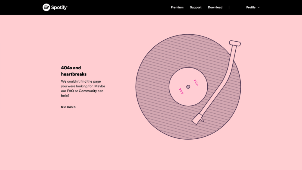 Spotify 404 error page