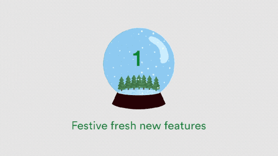 Snowglobe with the numbers 1 to 12 counting inside that end in PageProof logo. The globe has green pine trees at the bottom and snow flakes are floating down.