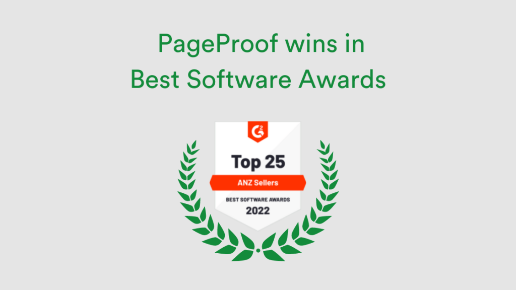 PageProof's badge for winning a place of top 25 ANZ for Best Software Awards 2022