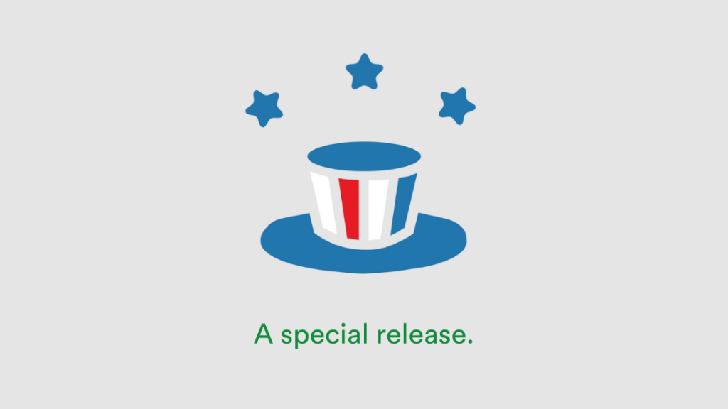 Top hat in red, white, and blue with stars above it.