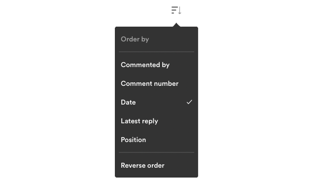 Screenshot of PageProof's order by comments feature.
