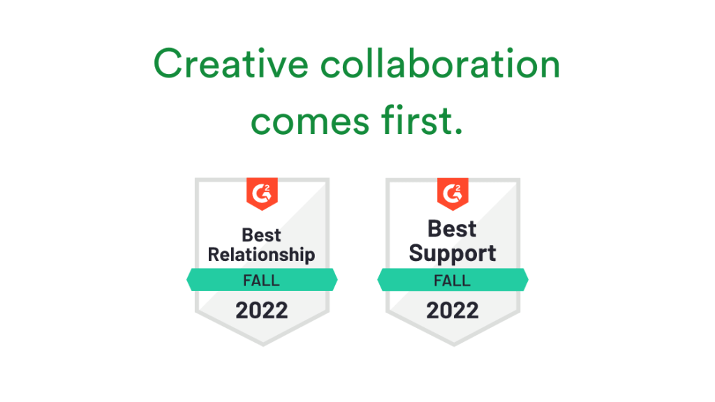 Badges for Best Relationship and Best Support showing PageProof values creative collaboration.