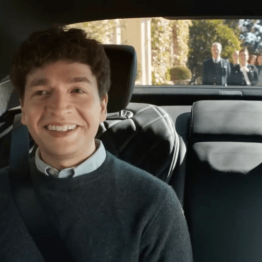 Karl chooses to take the more luxurious Uber Black home and with a happy smile. 