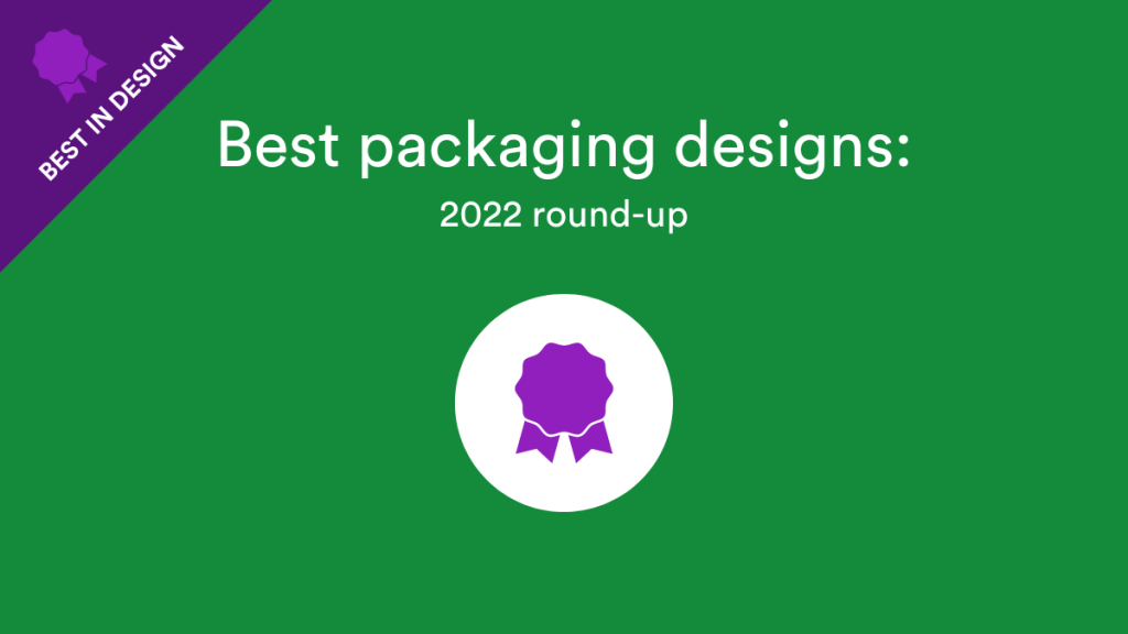 Best packaging design for 2022 with a purple badge.