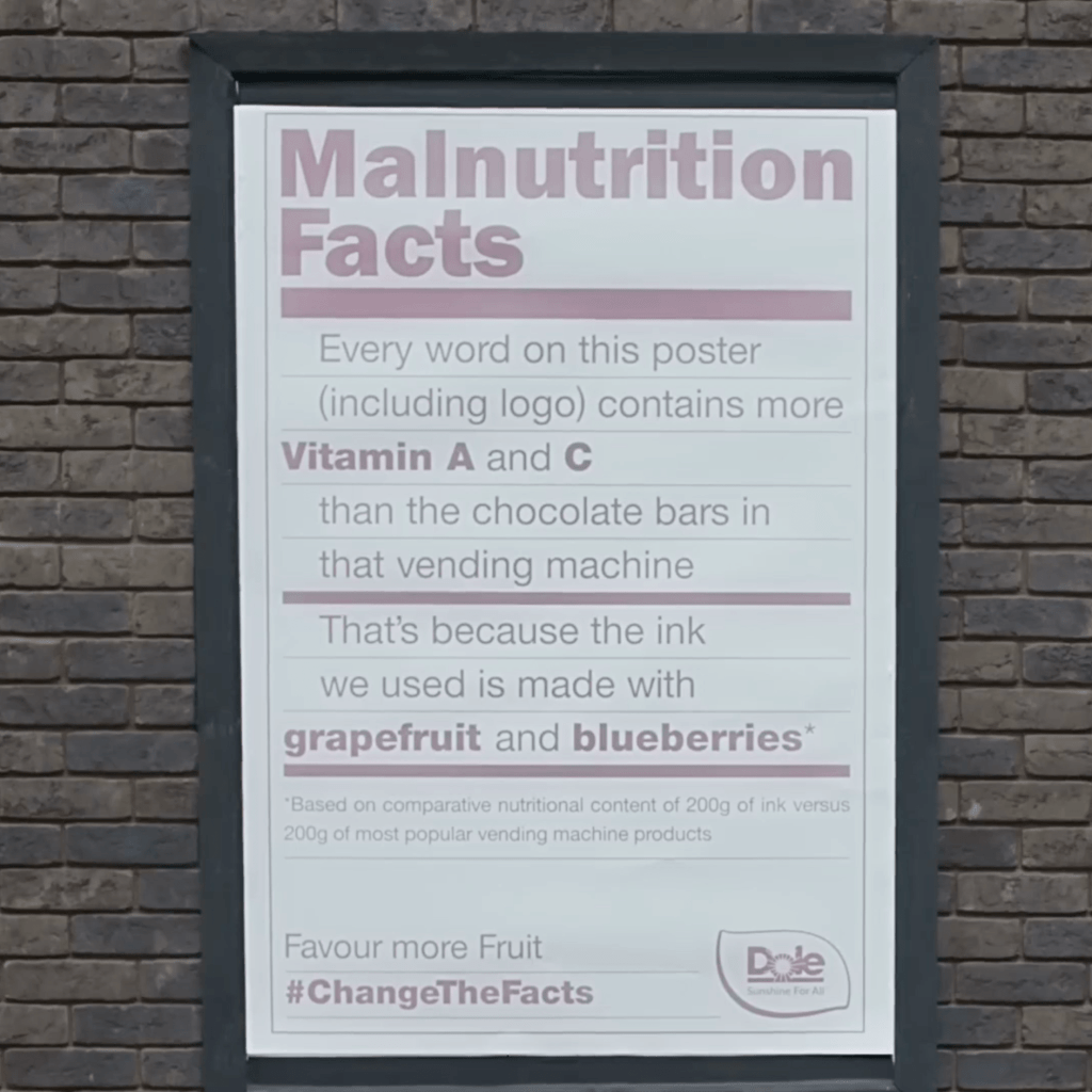 Large malnutrition labels printed with "nutrition ink". And it stated that this label contains more vitamins than junk food. 