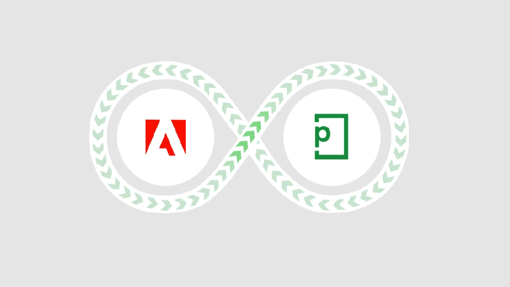 Adobe-infinity - Tips and tricks for marketing and creative teams PageProof and the Adobe suite logos with an infinity symbol winding around both logos.