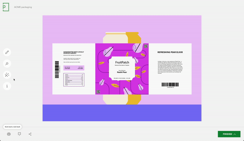 PageProof barcode scanner being used on an example of packaging artwork to highlight all its features.