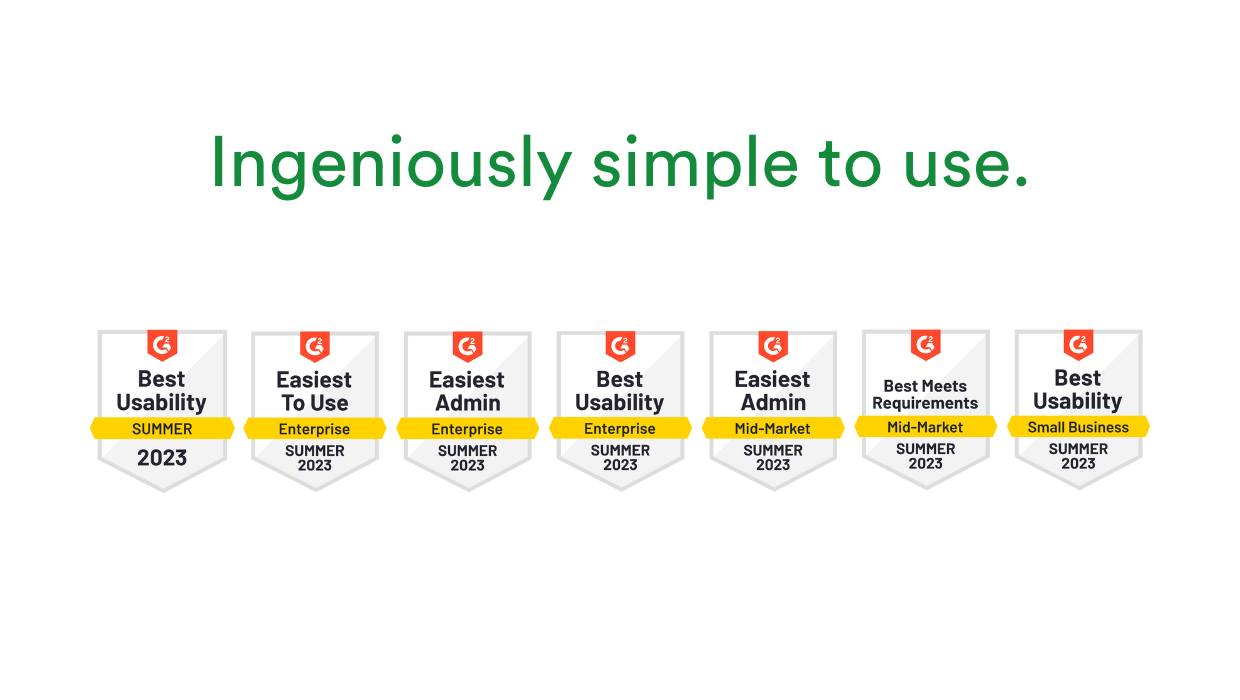 PageProof online proofing is awarded the Best Usability badge (overall and small business), Easiest To Use (enterprise), Easiest Admin (mid-market and enterprise), and Best Meets Requirements (mid-market).