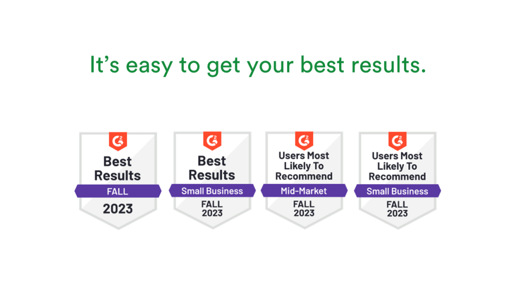 G2 badges awarded to PageProof for Best results for the category as well as small business. Users most likely to recommend for small and mid-market business.