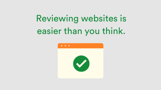 Tips to make website review easier. Green check box on screen.