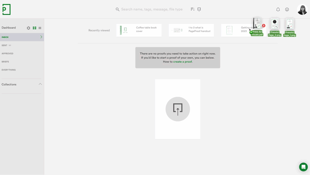 Drag and drop multiple files into PageProof's proofing screen with the option to combine files into one proof.