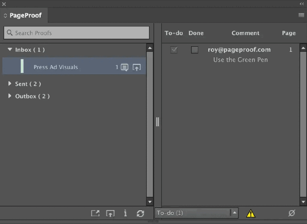 Gif showing the warning icon for when the proof doesn't match to the file you're working on