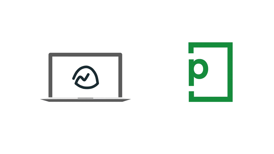 Computer screen with a range of logos for email marketing tools including Mailchimp, Emma, SalesForce, Sender, SendInBlue, Ontraport these change to envelope and fly into PageProof logo for online proofing.