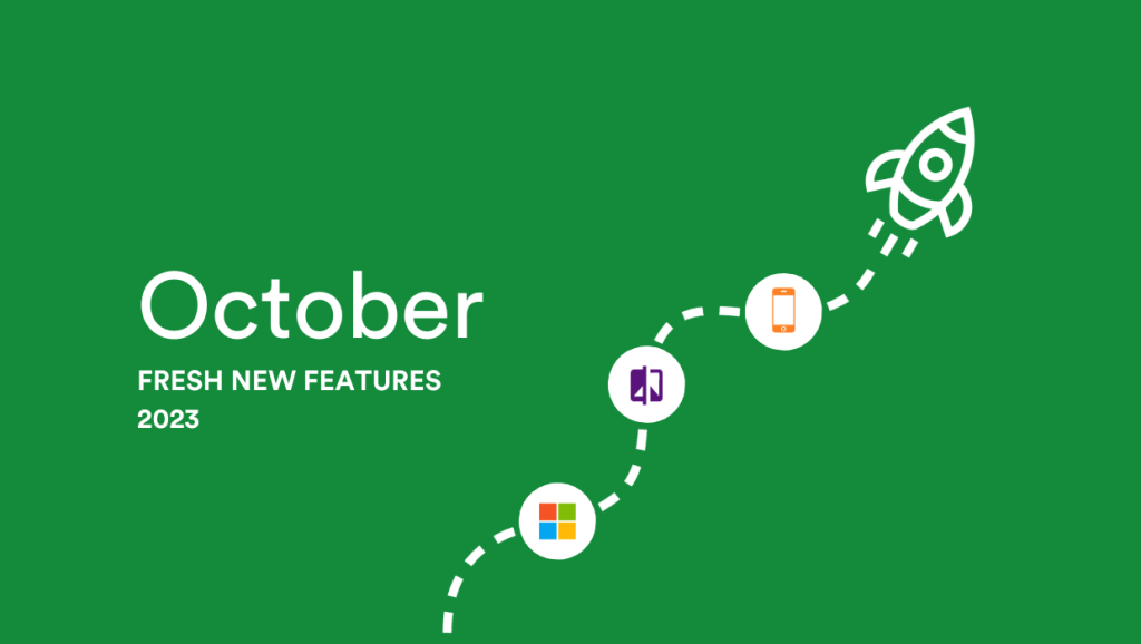 PageProof October fresh new features 2023 with rocket flying. In the vapour tail of the rocket are circles showing a mobile phone, slider and Microsoft icon.