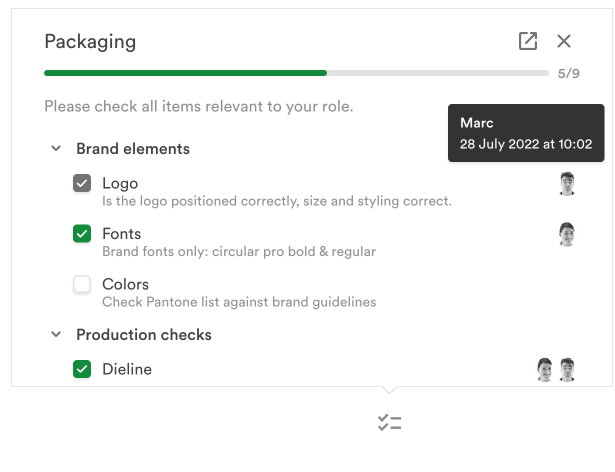 checklist-audit-view - Tips and tricks for marketing and creative teams A checklist in the PageProof UI showing a list of tasks that need to be completed before a proof can be approved.