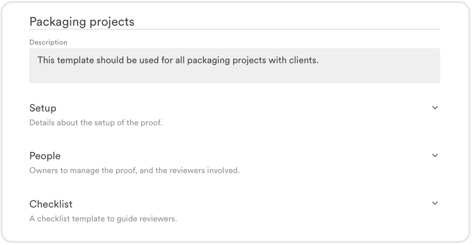 proof-template-example - Tips and tricks for marketing and creative teams Proof template in PageProof proof setup screen has 3 sections to complete - setup, people, and checklist.