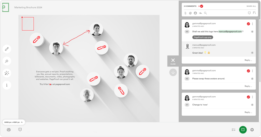 PageProof screenshot showing real-time collaboration tools