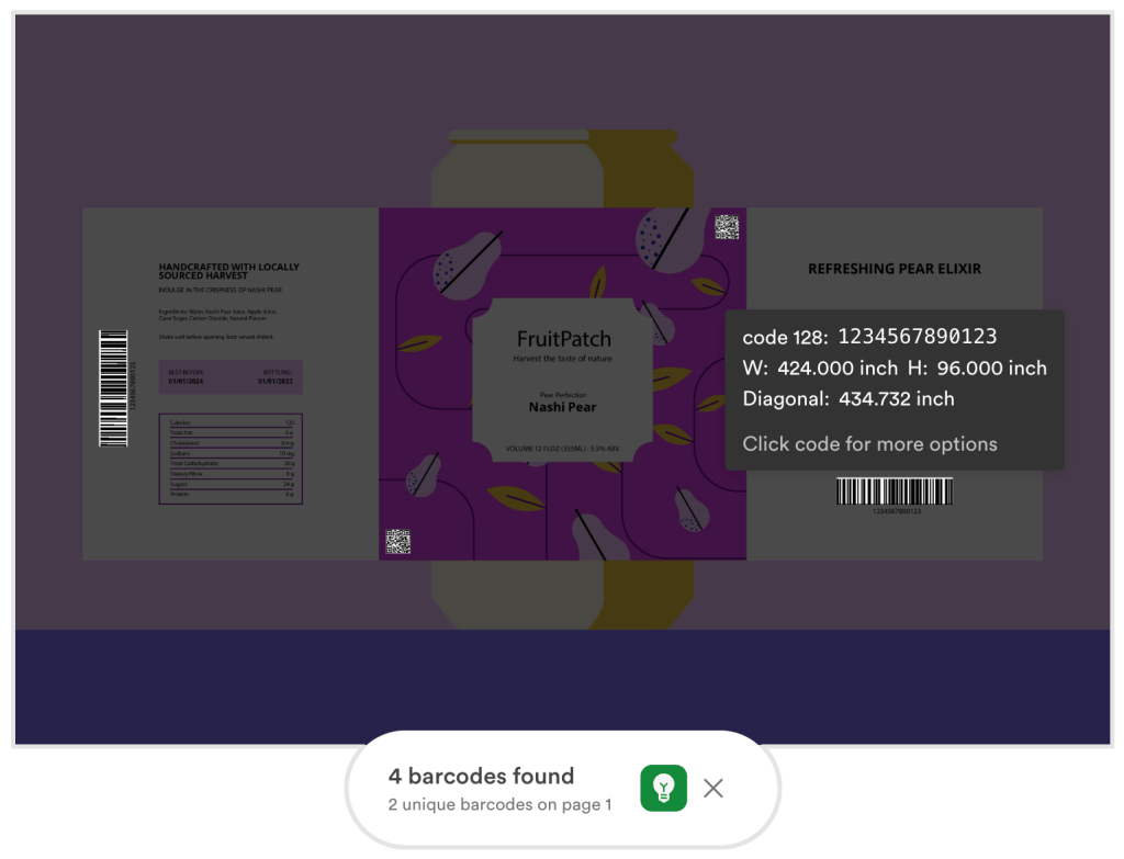 Barcode scanner now displays the dimensions of the barcode or QR code.