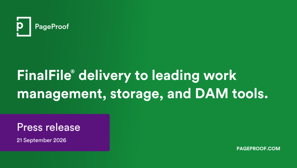 finalfile-delivery-press-release-blog-header-final - Tips and tricks for marketing and creative teams Green PageProof hero banner with white headline about FinalFile delivery to DAM tools; purple 'Press release' tag and date on left; PageProof logo visible.